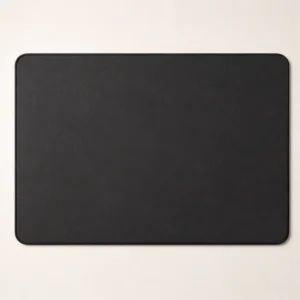 Plain charcoal wide desk mat with black stitched edges