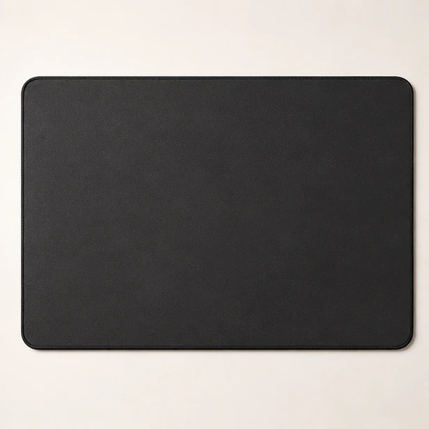 Plain charcoal wide desk mat with black stitched edges