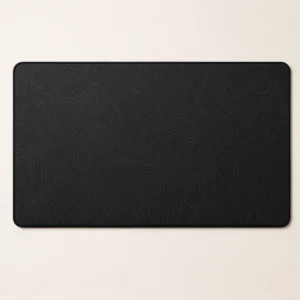 Black extended desk mat with faint tone-on-tone topographic contour lines