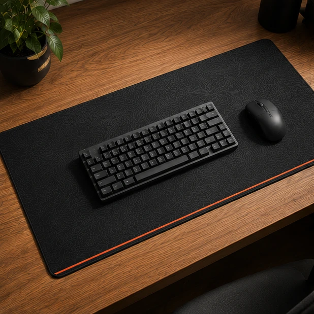 Contour Black Pro Wide on a desk with a keyboard and mouse