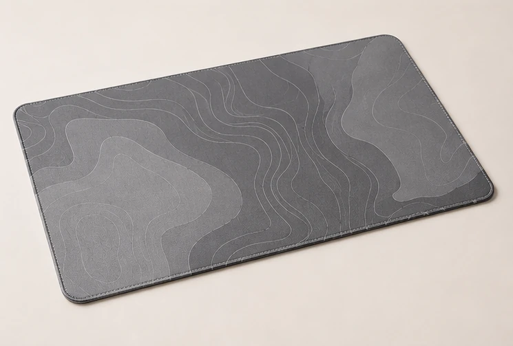 Three-quarter view of the Contour Grey Stitched showing its surface and edge profile