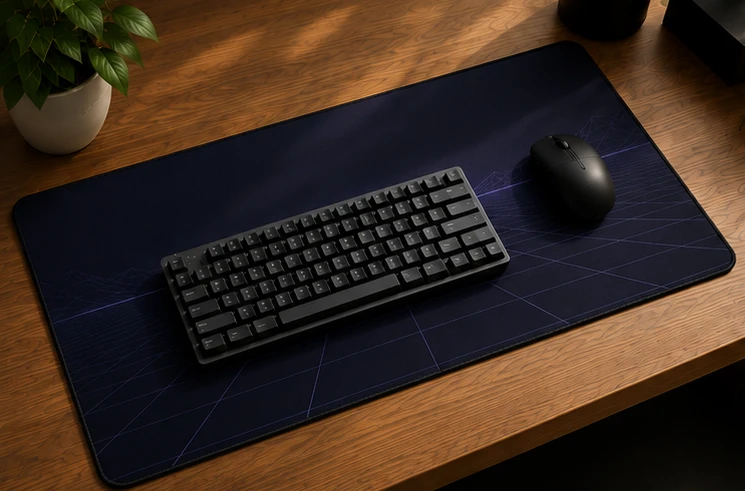 Nightfall Cyber XL on a desk with a keyboard and mouse