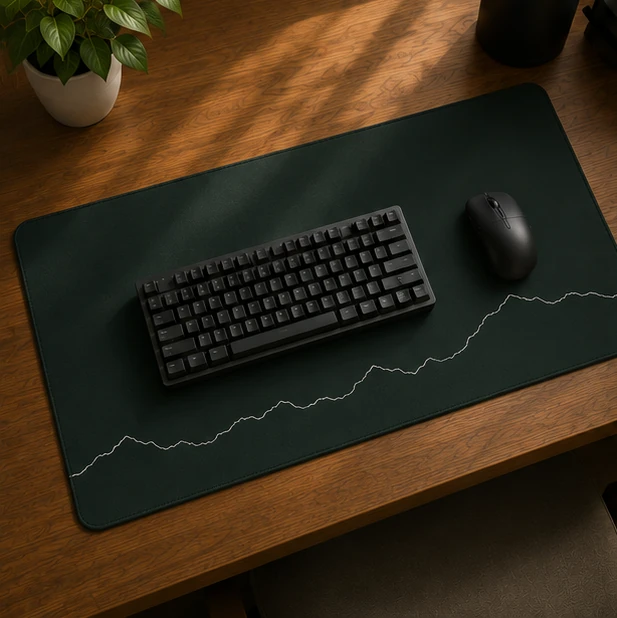 Ridge Line Panorama on a desk with a keyboard and mouse