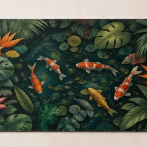 Custom desk mat printed edge-to-edge with a colorful illustrated artwork